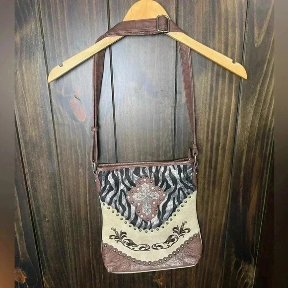 Cross Rhinestone Western Leather Crossbody Bag-Y2K Era - Picture 2 of 7